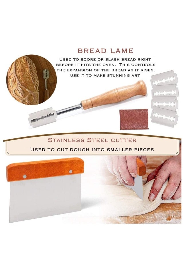 Generic - Bread baking kit baking tools 14-piece set, Bread Proofing Basket Set Œdough scraper, cloth cover, cutting knife, trimming knife, short-handled double-eye mixer, natural rattan oval + round bread fe - Image 1