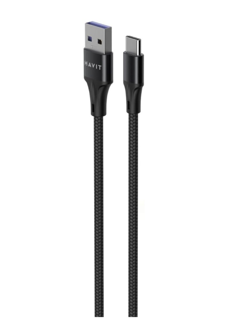 هافيت HAVIT Super VOOC Flash Charging C-Type Data Sync And Charging 5A,Double Nylon Braided100cm - Image 1