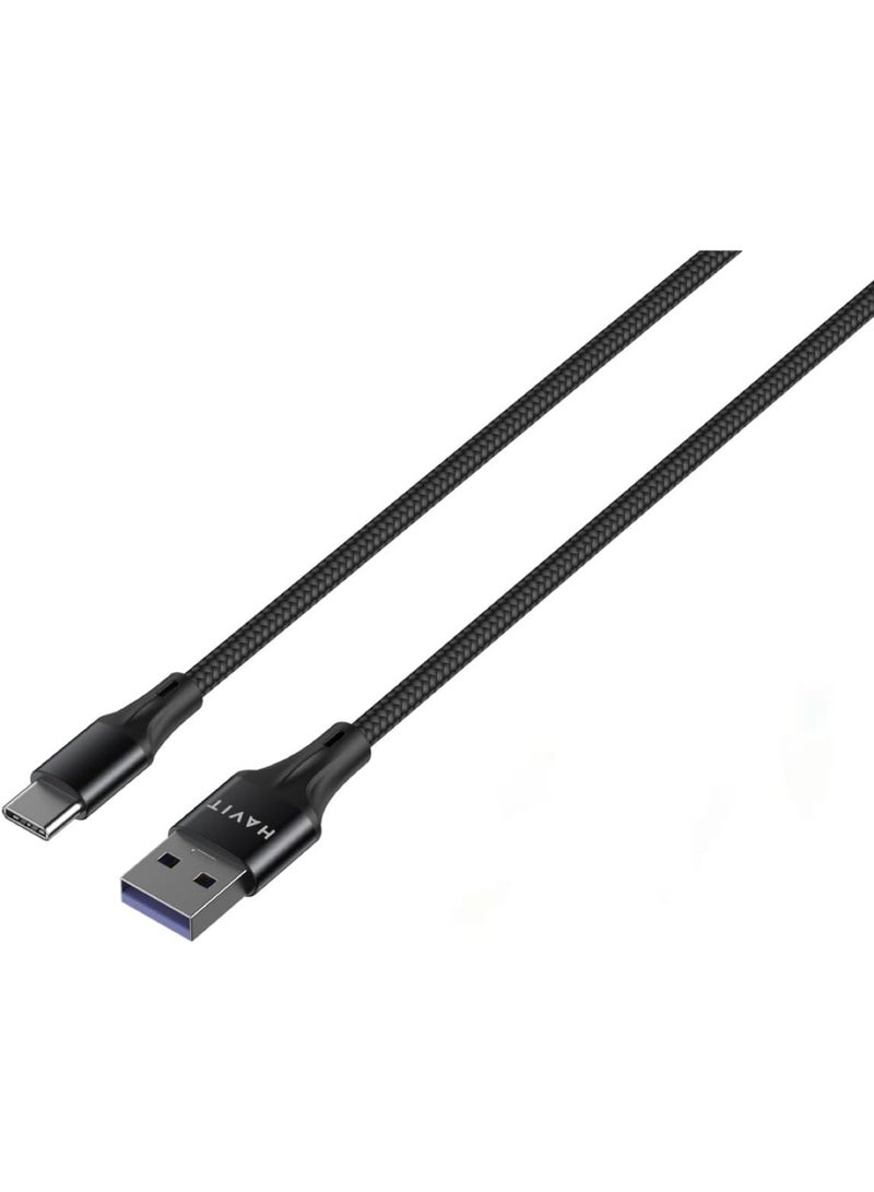 هافيت HAVIT Super VOOC Flash Charging C-Type Data Sync And Charging 5A,Double Nylon Braided100cm - Image 3
