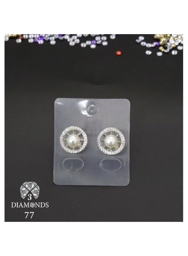 Pearl-Style Halo Studs, Platinum & Rhodium Plated, Zircon Sparkle