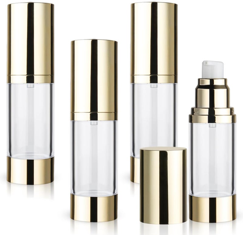 Cositina 4 Pack 30ml/1oz Clear Airless Pump Bottle Plastic Vacuum Pump Press Container Empty Lotion Dispenser for Cream Toiletries Liquid Foundation Cosmetic Sample Travel - Gold