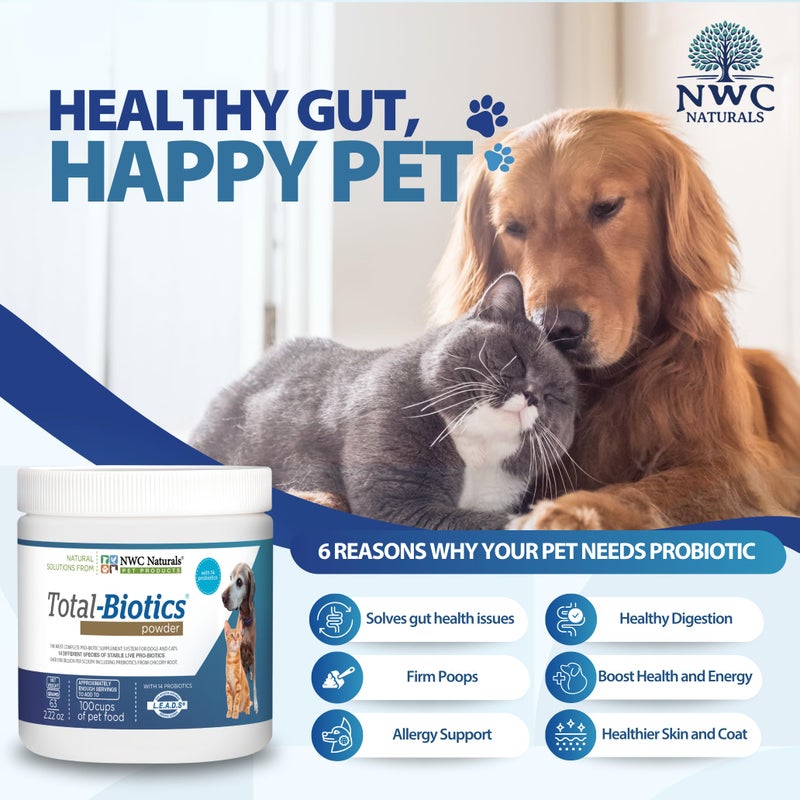 NWC Naturals Total-Biotics, Cat & Dog Probiotics for Digestive Health with Prebiotic, Unflavored Probiotic for Dogs & Cats, Supplement for Gut, Skin, Coat, Stomach Relief, 100 Servings, 2.22 Ounces - Image 3