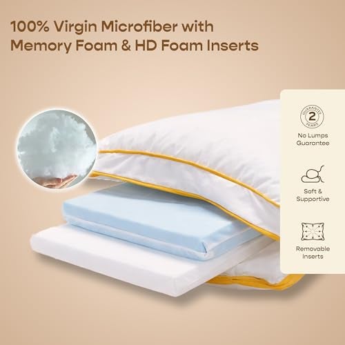 SleepyCat Hybrid Pillow | Full-Size Height & Firmness Adjustable Pillow | Removable Foam Inserts & 100% Virgin Microfiber Fill with No Lumps & No Lint Guaranteed | White, Set of 1 (26 x 16 Inches) - Image 4