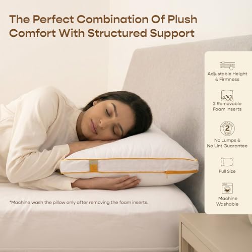 SleepyCat Hybrid Pillow | Full-Size Height & Firmness Adjustable Pillow | Removable Foam Inserts & 100% Virgin Microfiber Fill with No Lumps & No Lint Guaranteed | White, Set of 1 (26 x 16 Inches) - Image 3