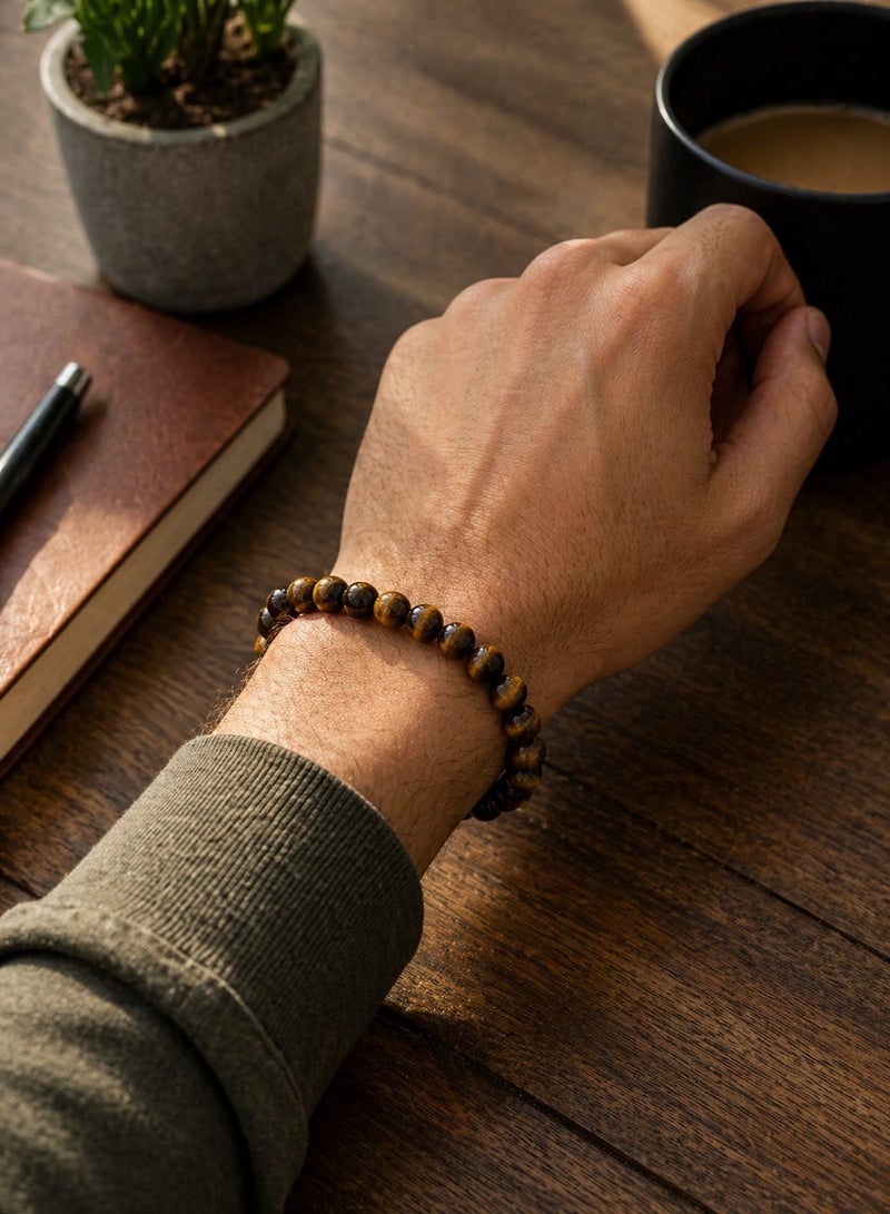 Ringfinity Natural Tiger Eye Bracelet 8mm – Golden Brown Gemstone Beads – Stylish Stretch Bracelet for Daily Wear, Confidence & Focus - Image 3