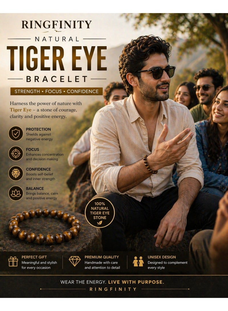 Ringfinity Natural Tiger Eye Bracelet 8mm – Golden Brown Gemstone Beads – Stylish Stretch Bracelet for Daily Wear, Confidence & Focus - Image 5