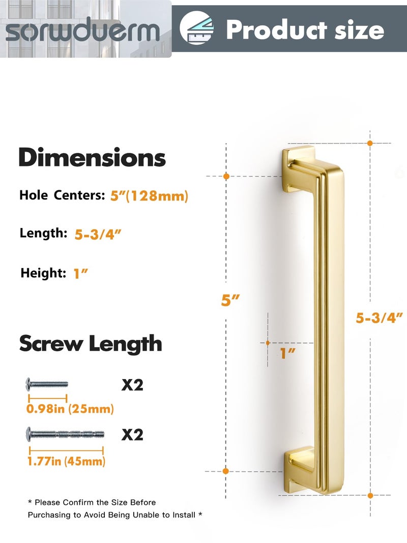 SORWDUERM Sorwdurem 5 Pack 5 Inch(128Mm) Brushed Gold Cabinet Pulls Drawer Pulls Kitchen Hardware Cabinet Handles Cupboard Kitchen Hardware - Image 2
