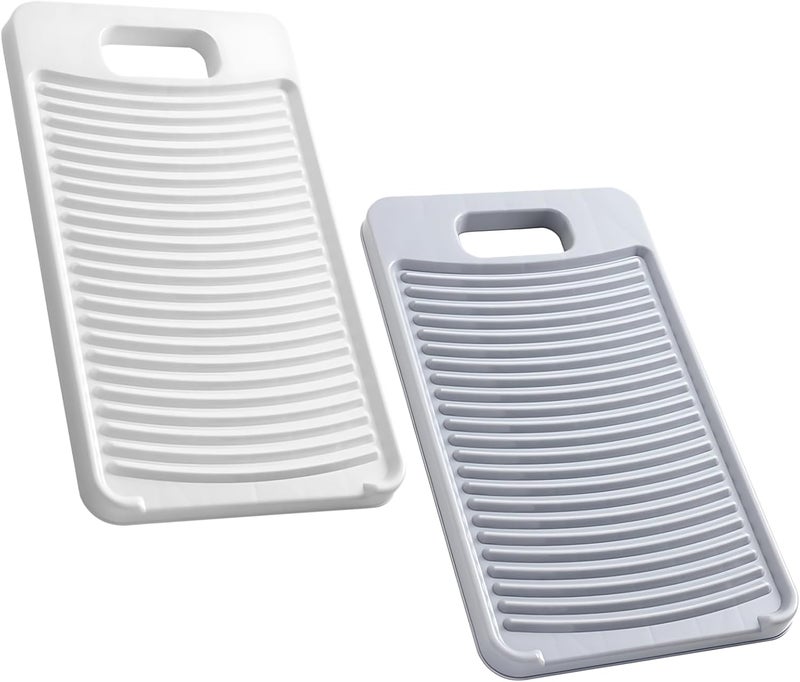 Plastic Laundry Washboard Set, 11.2 X 6.3 X 0.6 In, White & Gray, Travel Mini 2 Pcs With Hanging Hole - Image 1