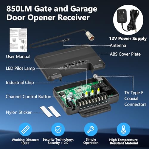 Aooashet 850LM Universal Gate and Garage Door Opener Receiver with 12V Power Supply Compatible with Most Gate and Garage Door Opener 3 Channel Designed for Both Gated Communities and Commercial Buildings - Image 3