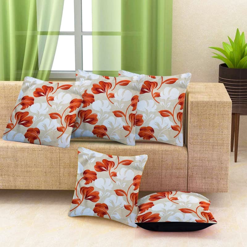 Exporthub Basic 5 Piece Polyester Orange Floral Cushion Covers - (16 X 16 INCHES) - Image 5