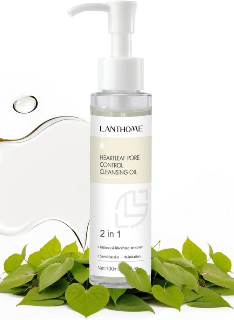 Lanthome Heartleaf Pore Control Cleansing Oil - Dual Action Makeup Remover and Blackhead Cleanser, Deep Pore Cleansing Oil for Clear and Smooth Skin, 3.51 fl oz (100mL) - Image 1