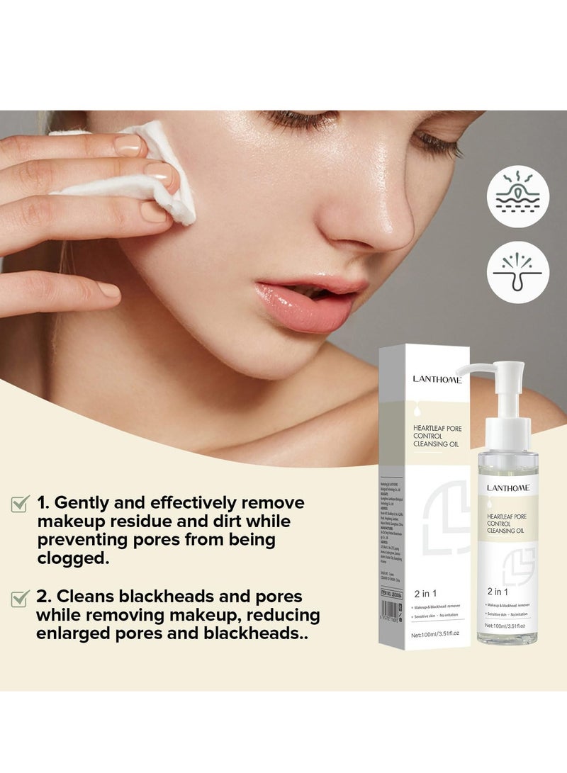 Lanthome Heartleaf Pore Control Cleansing Oil - Dual Action Makeup Remover and Blackhead Cleanser, Deep Pore Cleansing Oil for Clear and Smooth Skin, 3.51 fl oz (100mL) - Image 2