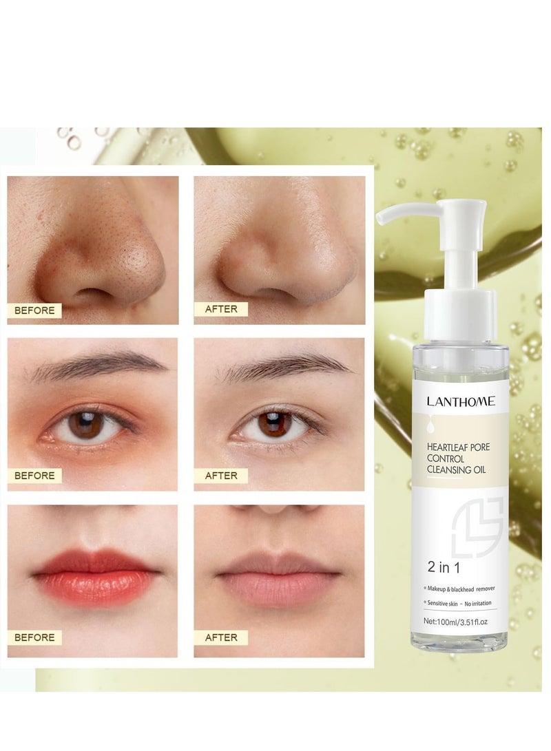 Lanthome Heartleaf Pore Control Cleansing Oil - Dual Action Makeup Remover and Blackhead Cleanser, Deep Pore Cleansing Oil for Clear and Smooth Skin, 3.51 fl oz (100mL) - Image 3