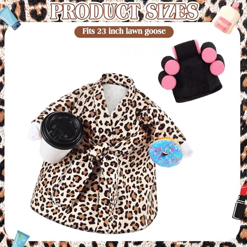 Shyyween Lady Porch Goose Outfit for 23 Cement Plastic Statue Leopard Print Bathrobe Goose Clothes with Curlers Coffee Cup for Outdoor Garden Yard Lawn Decoration - Image 3