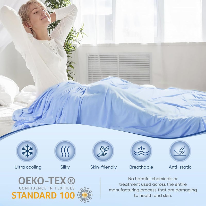 Elegear Cool Blanket Summer Throw Blanket Keep You Cool All Night With With Arc-Chill Cooling Fiber, Anti Allergy and Breathable Bed Throw (Blue, 200x220cm) - Image 4