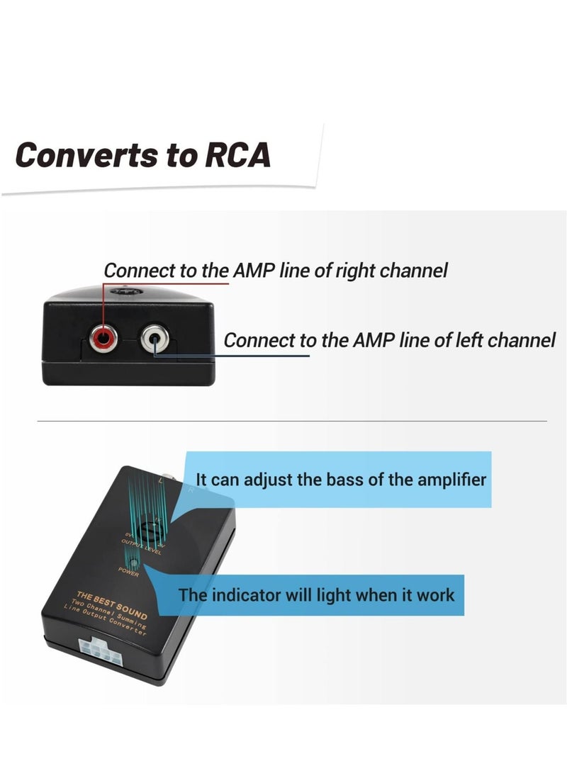 Car Stereo Hight to Low Converter, 2 Channel Line Output Convertor with Remote Turn On RCA Car Line Converter Output Adapter - Black - Image 2