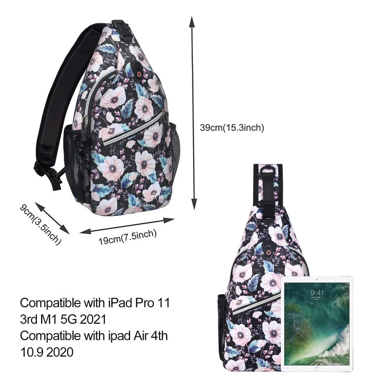 MOSISO Sling Backpack, Multipurpose Travel Hiking Daypack Rope Crossbody Shoulder Bag, Windflowers - Image 2