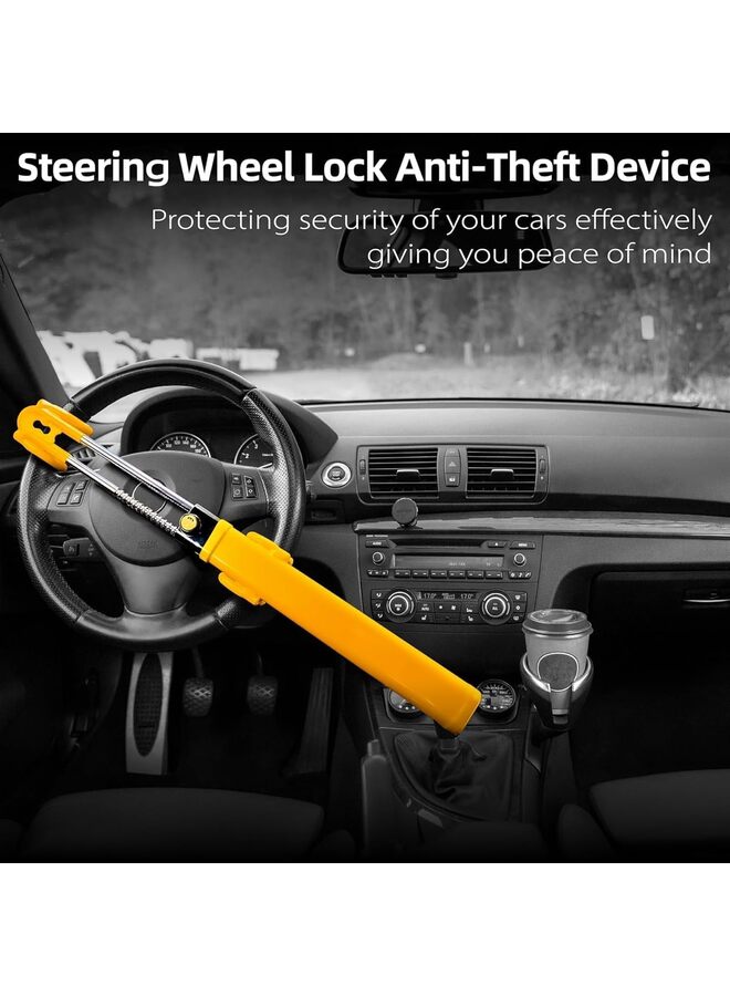 قفل عجلة القيادة للسيارة، جهاز مضاد للسرقة بطول عالمي قابل للتعديل، أقفال خطافية مزدوجة للسيارات والشاحنات والسيارات الرياضية متعددة الاستخدامات والشاحنات الصغيرة (أصفر) - Image 5