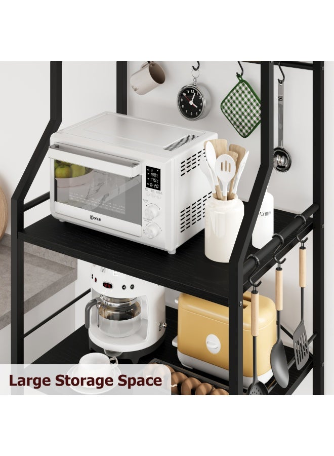 رف تخزين للمطبخ، رف خباز قائم، حامل ميكروويف مع سلتين سلكيتين كبيرتين، محطة قهوة صناعية من 5 طوابق - Image 2