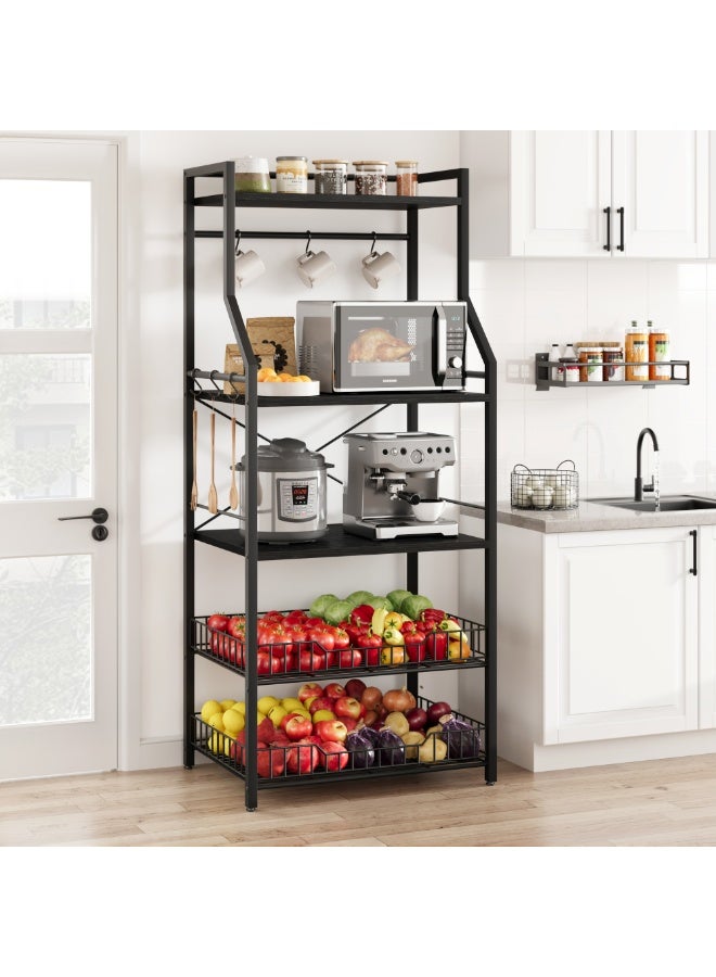 رف تخزين للمطبخ، رف خباز قائم، حامل ميكروويف مع سلتين سلكيتين كبيرتين، محطة قهوة صناعية من 5 طوابق - Image 1