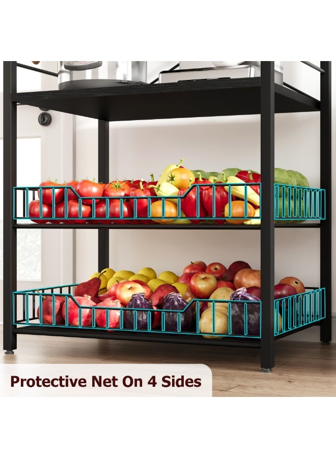 رف تخزين للمطبخ، رف خباز قائم، حامل ميكروويف مع سلتين سلكيتين كبيرتين، محطة قهوة صناعية من 5 طوابق - Image 4