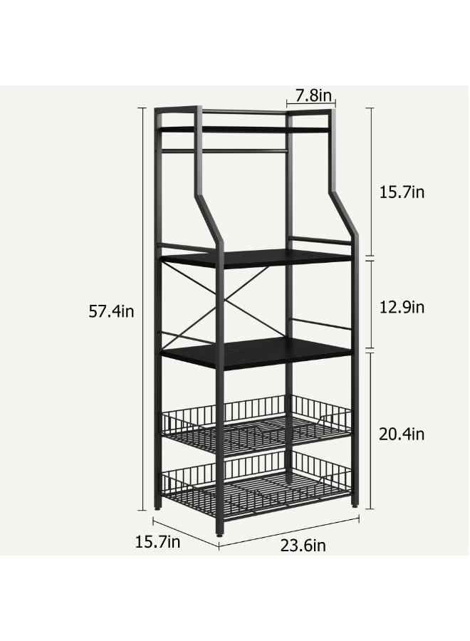 رف تخزين للمطبخ، رف خباز قائم، حامل ميكروويف مع سلتين سلكيتين كبيرتين، محطة قهوة صناعية من 5 طوابق - Image 5