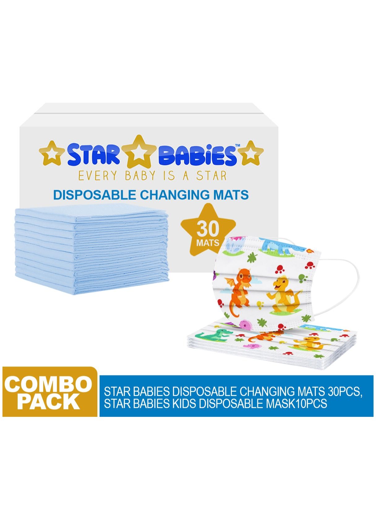 Star Babies Combo (Disposable changing mat 30pcs with Disposable mask 10pcs)