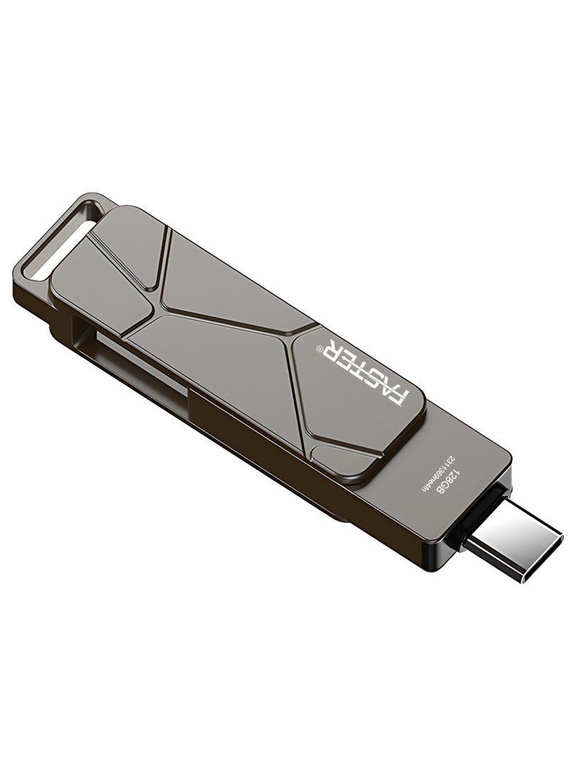 Faster - 128GB Dual OTG USB Type-C Flash Drive - 2 in 1 USB 3.1 Pendrive with Metal Body - High Speed Jump Drive Memory Stick with Keychain - Transfer Speed Up to 100 Mbps - For Laptop, Mobile, Smart TV, Car, Speaker - Image 1