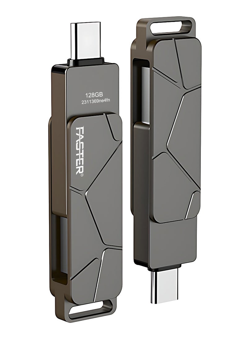 Faster - 128GB Dual OTG USB Type-C Flash Drive - 2 in 1 USB 3.1 Pendrive with Metal Body - High Speed Jump Drive Memory Stick with Keychain - Transfer Speed Up to 100 Mbps - For Laptop, Mobile, Smart TV, Car, Speaker - Image 1
