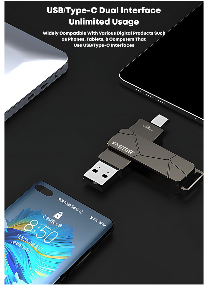 Faster - 128GB Dual OTG USB Type-C Flash Drive - 2 in 1 USB 3.1 Pendrive with Metal Body - High Speed Jump Drive Memory Stick with Keychain - Transfer Speed Up to 100 Mbps - For Laptop, Mobile, Smart TV, Car, Speaker - Image 1