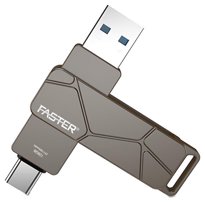 Faster 128GB Dual OTG USB Type-C Flash Drive - 2 in 1 USB 3.1 Pendrive with Metal Body - High Speed Jump Drive Memory Stick with Keychain - Transfer Speed Up to 100 Mbps - For Laptop, Mobile, Smart TV, Car, Speaker - Image 1