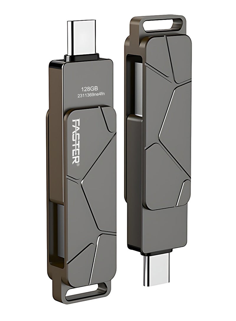 فاستر محرك أقراص فلاش مزدوج USB-C بسعة 128 جيجابايت وسرعة 120 ميجابايت/ثانية - ذاكرة USB 3.2 تدعم تقنية OTG ومزودة بمنفذي USB-C وUSB-A - ذاكرة فلاش معدنية بتصميم دوار متوافقة مع iPhone وiPad وأجهزة Android وMacBook وأجهزة الكمبيوتر (Windows) وأجهزة اللابتوب والأجهزة اللوحية - محرك أقراص USB سريع ومتعدد الاستخدامات (2 في 1). - Image 4