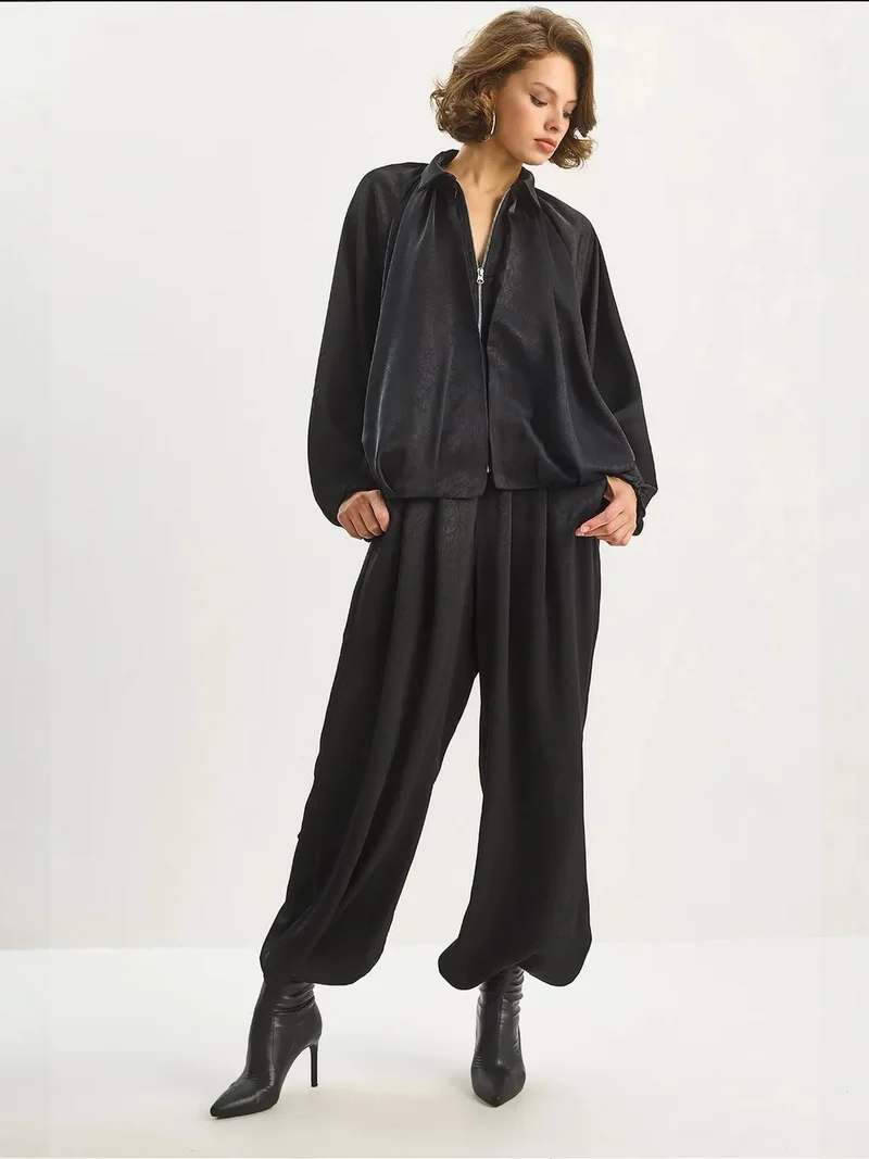 LUCCI Women's Oversized Polo Shirt and High Waist Elastic Leg Pant Set