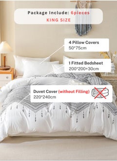 LUNA Home King size 6 piece boho bedding set in black and white without filling.  - Image 2
