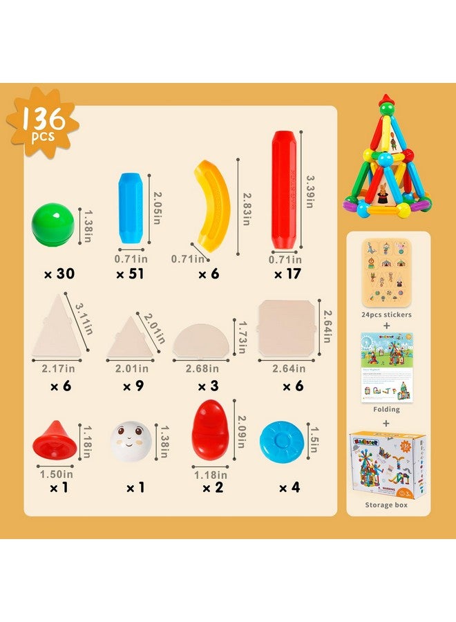Magblock 136Pcs Magnetic Sticks Blocks Tiles Construction Building, Magnet Balls Toys For 3+Years Old Boys And Girls, Stem Educational Learning Toys Gifts Sets For Children - Image 5
