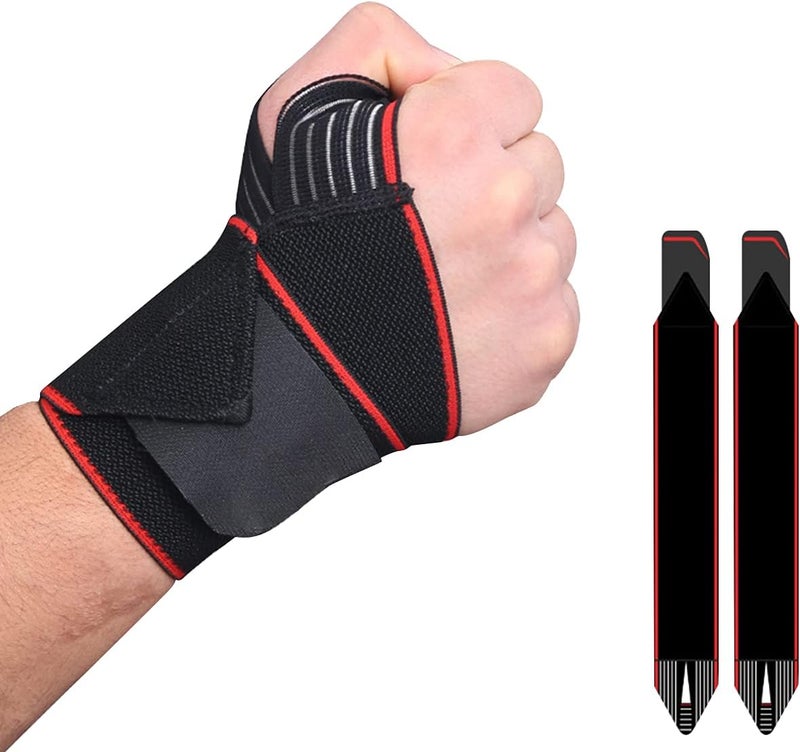 SHOWAY Wrist Brace Weightlifting Brace with Elastic Strap,Carpal Tunnel Hand Support,Wrist Wraps for Sports Exercise,Arthritis for Men,Women,Right&Left (Red) - Image 1