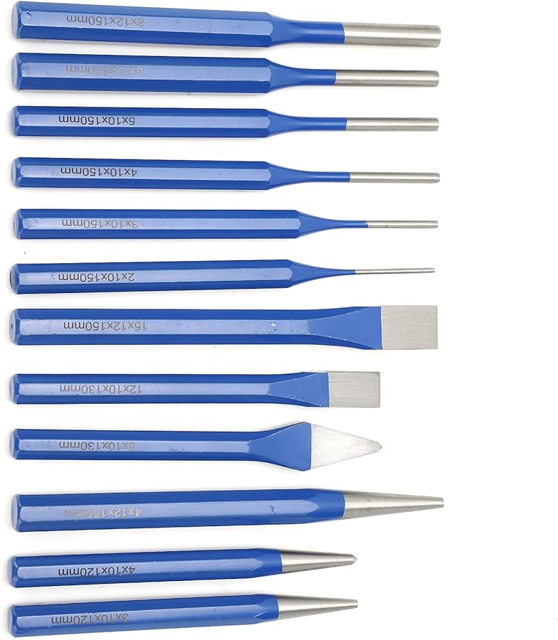 12 قطعة من مجموعة إزميل النقش المخروطي الأسطواني المسطح بمقابض زرقاء - Image 5