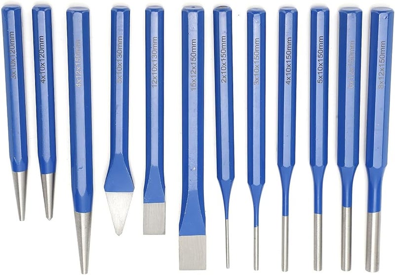 12 قطعة من مجموعة إزميل النقش المخروطي الأسطواني المسطح بمقابض زرقاء - Image 4