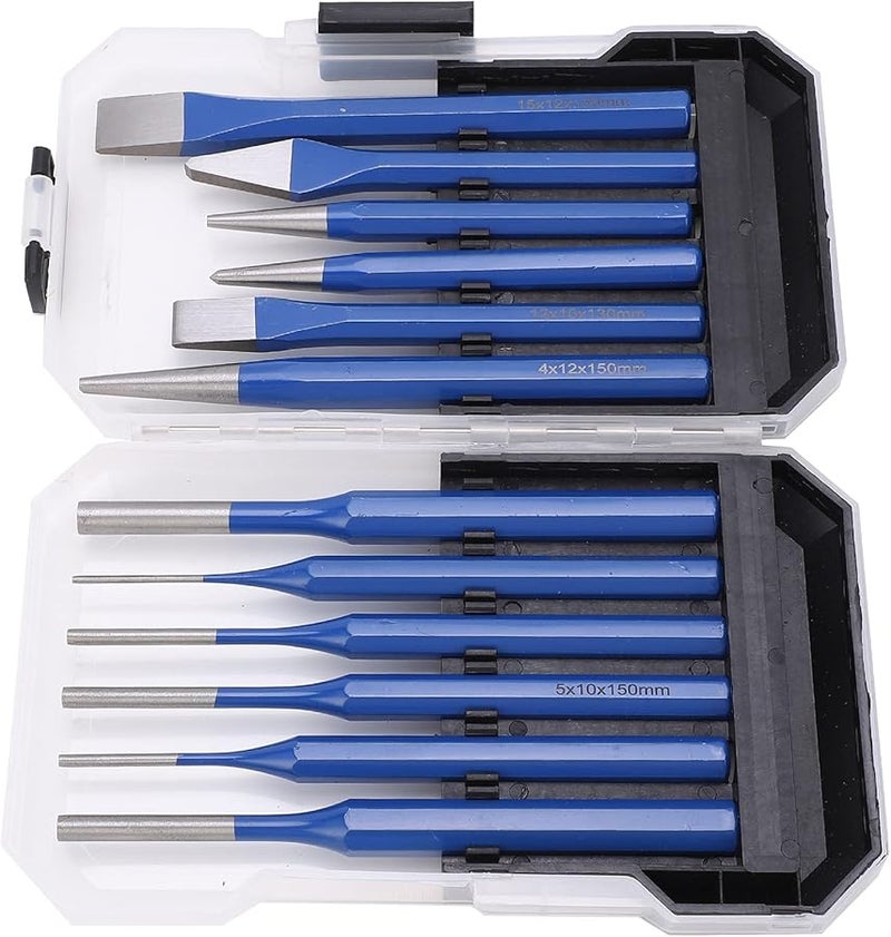 12 قطعة من مجموعة إزميل النقش المخروطي الأسطواني المسطح بمقابض زرقاء - Image 2