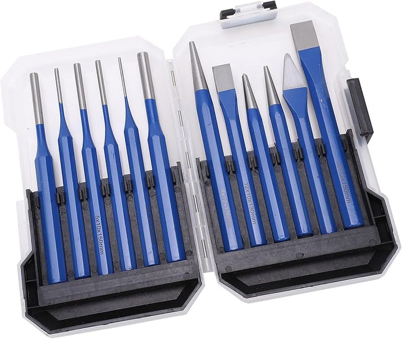 12 قطعة من مجموعة إزميل النقش المخروطي الأسطواني المسطح بمقابض زرقاء - Image 3