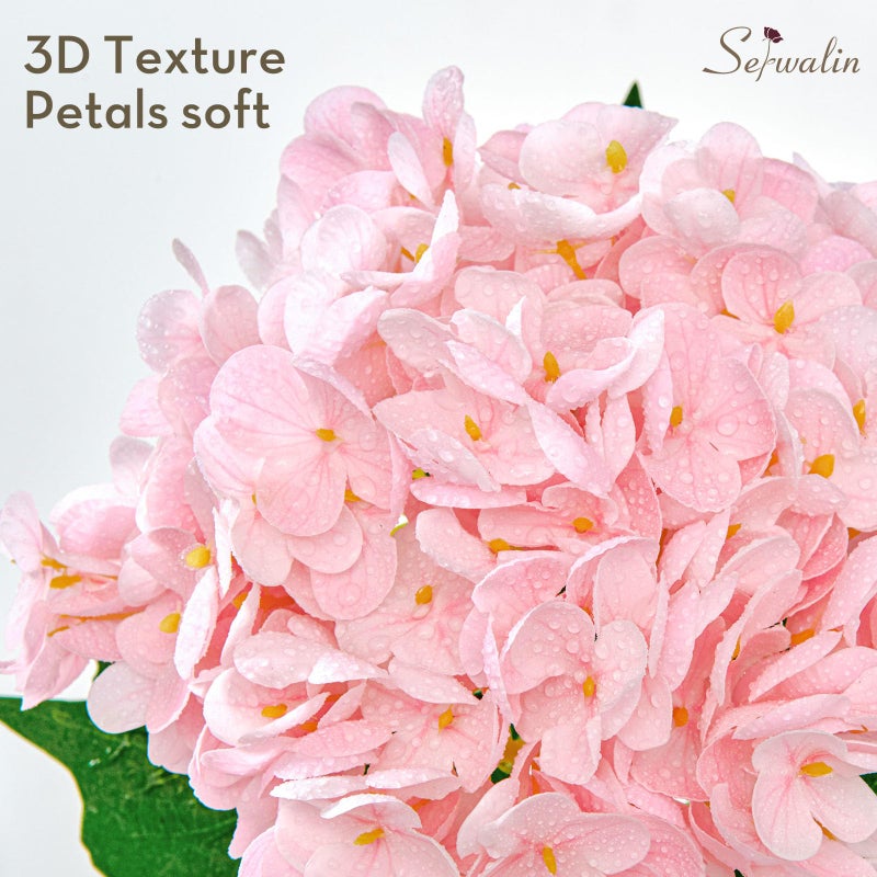 Serwalin ðŸ±ð™‹ð˜¾ð™Ž 3D Real Touch Hydrangea Artificial Flowers, 20in Lifelike Pink Latex Fake Hydrangea Flowers for Wedding Office Family Party Living Room Table Decoration (Pink) - Image 2