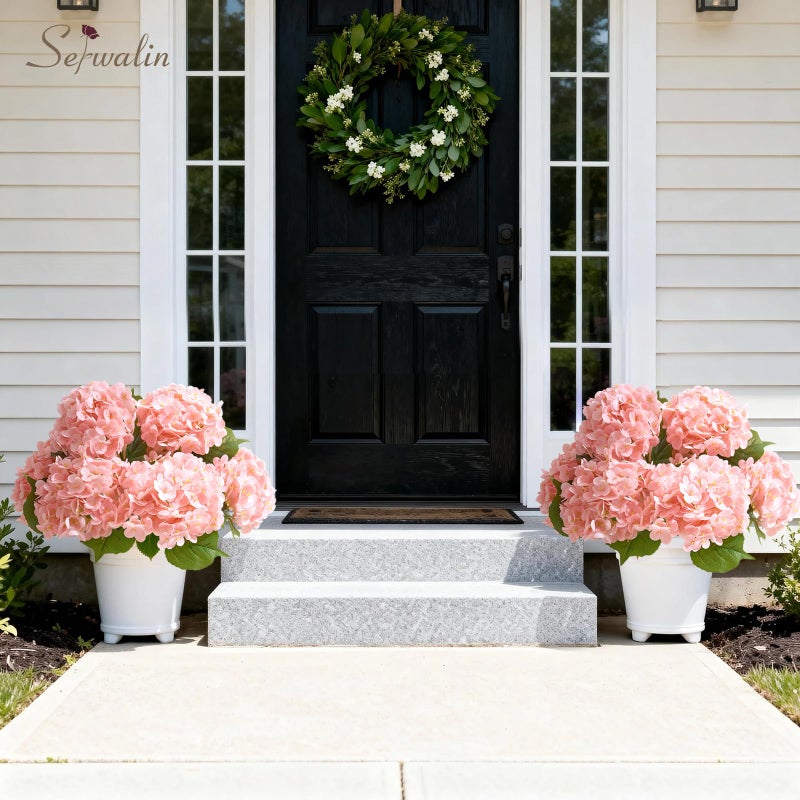 Serwalin ðŸ±ð™‹ð˜¾ð™Ž 3D Real Touch Hydrangea Artificial Flowers, 20in Lifelike Pink Latex Fake Hydrangea Flowers for Wedding Office Family Party Living Room Table Decoration (Pink) - Image 5