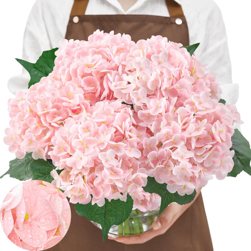Serwalin ðŸ±ð™‹ð˜¾ð™Ž 3D Real Touch Hydrangea Artificial Flowers, 20in Lifelike Pink Latex Fake Hydrangea Flowers for Wedding Office Family Party Living Room Table Decoration (Pink) - Image 1