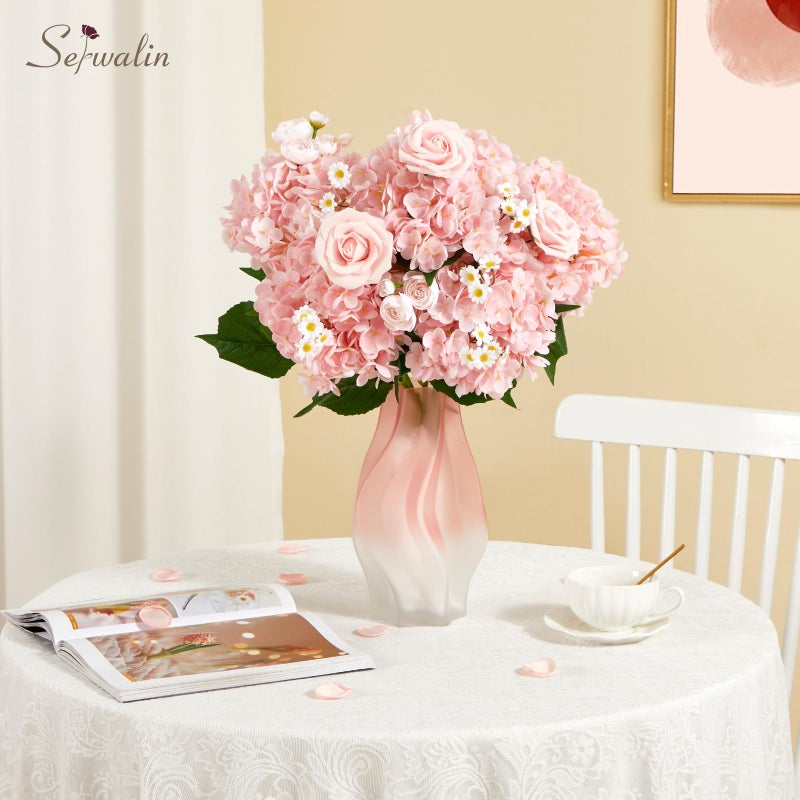 Serwalin ðŸ±ð™‹ð˜¾ð™Ž 3D Real Touch Hydrangea Artificial Flowers, 20in Lifelike Pink Latex Fake Hydrangea Flowers for Wedding Office Family Party Living Room Table Decoration (Pink) - Image 4