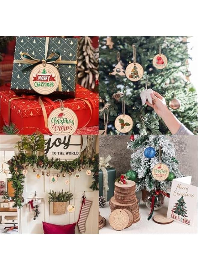 Arabest 30 Pack Wood Slices for Crafts,2.4-2.8In Unfinished Natural Wood Rounds with Tree Bark.Wood Circles Predrilled with Hole and 20m Rope for Centerpiece Table Decorations, Ornaments,DIY Gifts - Image 2