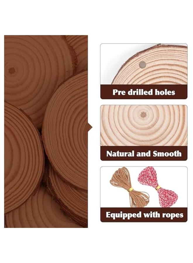Arabest 30 Pack Wood Slices for Crafts,2.4-2.8In Unfinished Natural Wood Rounds with Tree Bark.Wood Circles Predrilled with Hole and 20m Rope for Centerpiece Table Decorations, Ornaments,DIY Gifts - Image 4