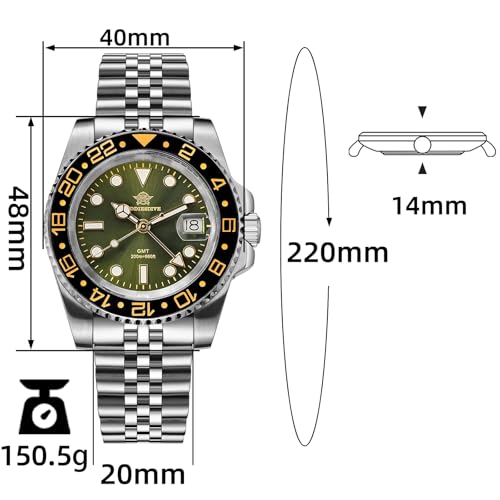 ADDIESDIVE GMT Watches for Men Swiss 515-24H Quartz Movement Waterproof 200 M C3 Green Luminous Two Tone Luxury Watch - Image 2