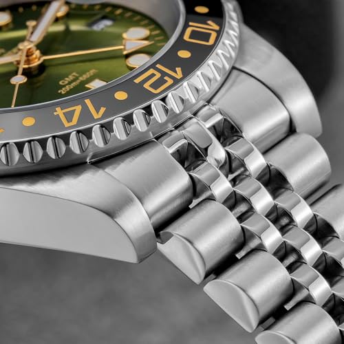 ADDIESDIVE GMT Watches for Men Swiss 515-24H Quartz Movement Waterproof 200 M C3 Green Luminous Two Tone Luxury Watch - Image 4