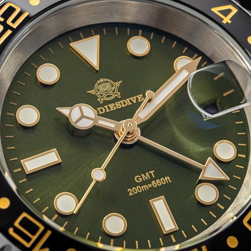 ADDIESDIVE GMT Watches for Men Swiss 515-24H Quartz Movement Waterproof 200 M C3 Green Luminous Two Tone Luxury Watch - Image 3