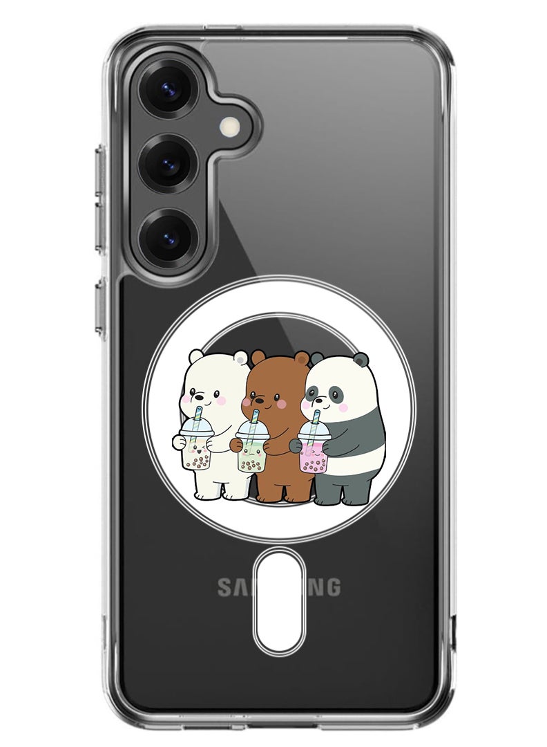 Theodor Magnetic Case for Samsung Galaxy S25 6.2-inch Compatible with MagSafe Wireless Charging, Shockproof Phone Bumper Cover 3 Panda Drinking - Image 1